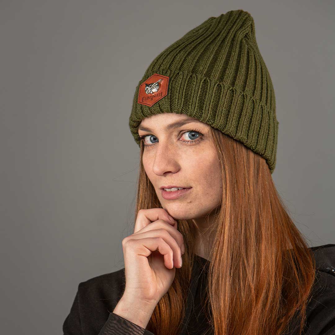 Beanie Classic Label -MossRib - vegan 